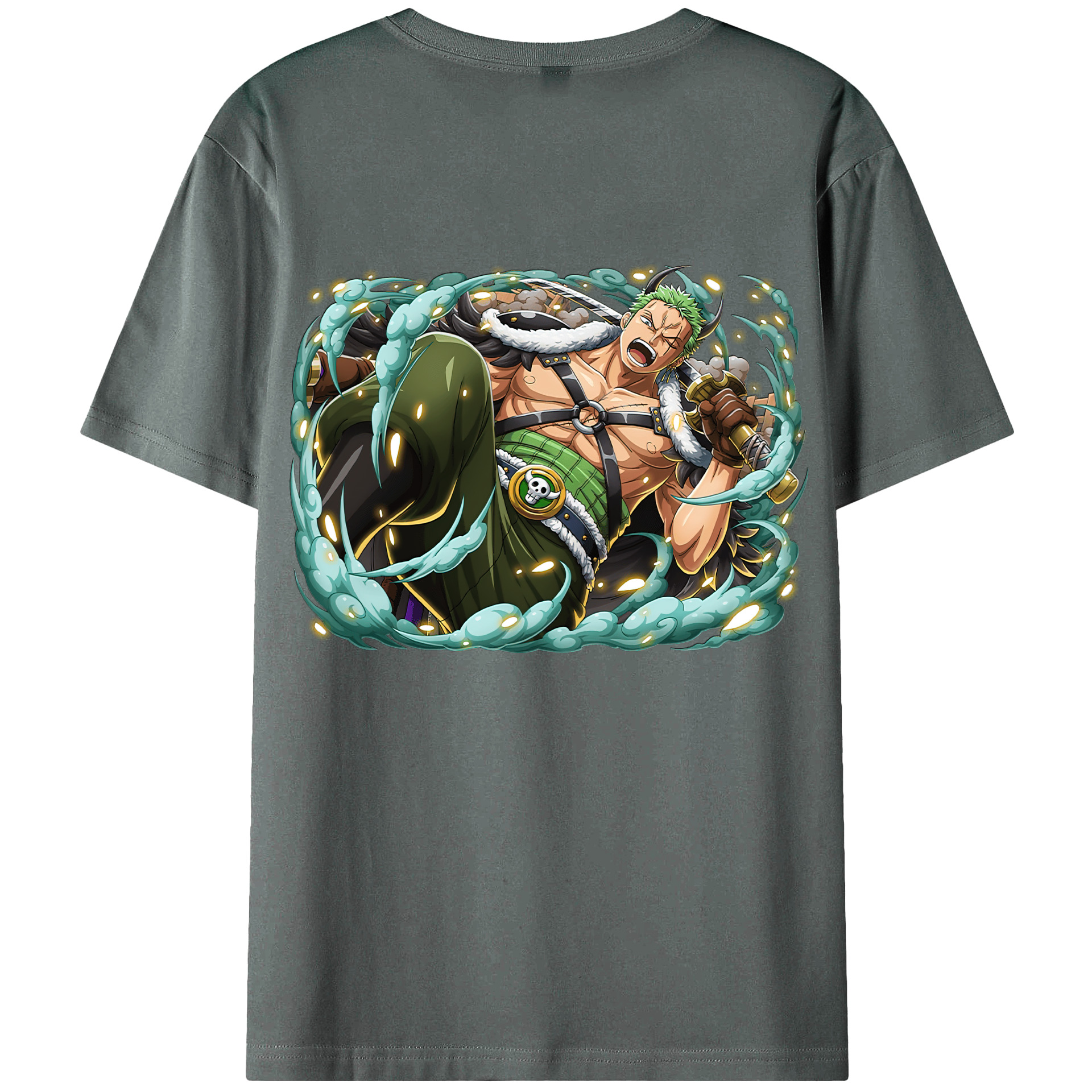 ワンピース ロロノア・ゾロ ONE PIECE Roronoa Zoro 綿100％ メンズ半袖Tシャツ（バックプリント） 通気性
